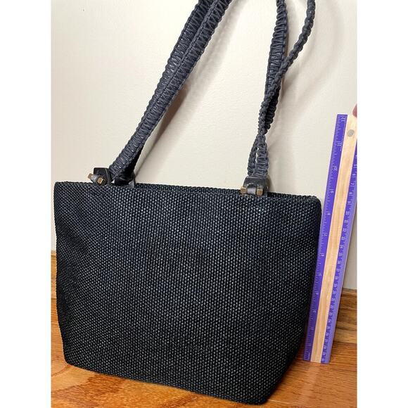 CAPACCIOLI Navy Blue Woven Leather Trim Handbag Made in Italy Luxe Resort Beach - Picture 4 of 9